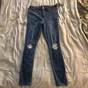 Hollister Blue Skinny Jeans with Distressed Knees